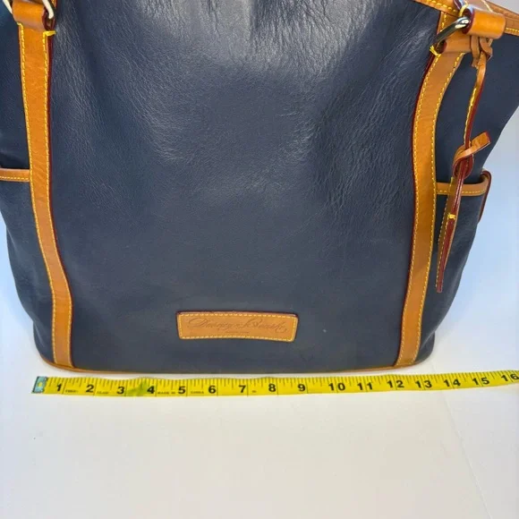 Vintage Dooney & Bourke Blue and Brown Large Leather Tote with Pink Interior - Picture 12 of 16